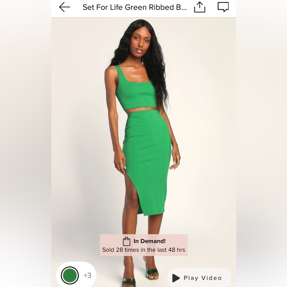 Lulu's Set For Life Green Ribbed Bodycon Two Piece Set - S - Picture 2 of 5